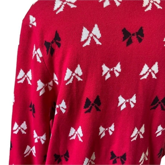 NWOT Macy’s Charter Club XL Sweater Red with bows Cotton Acrylic Pullover - Picture 2 of 7